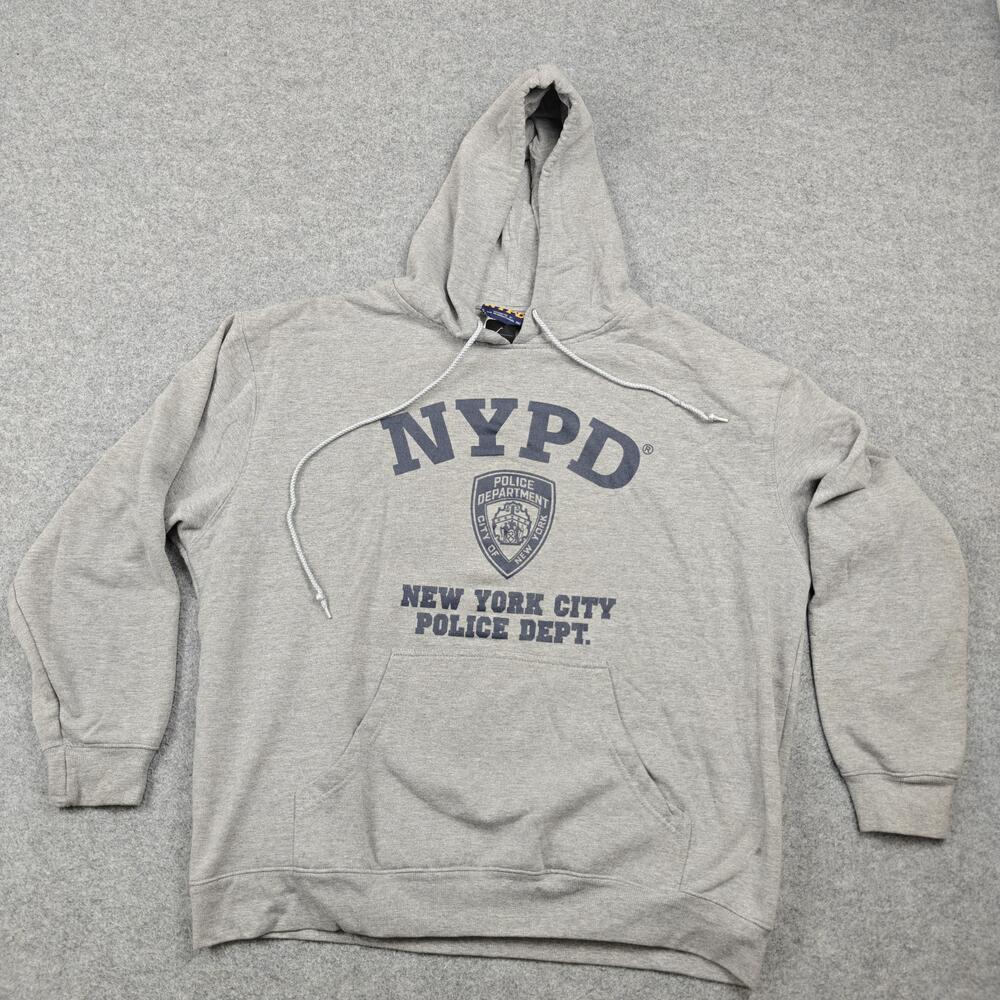 Vintage NYPD Hoodie Mens Medium Gray Kangaroo Pocket Graphic Police Dept 90s